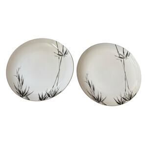 VTG Sango Black Bamboo Japan Dinner Plates (2) #6518 Discontinued Brunch